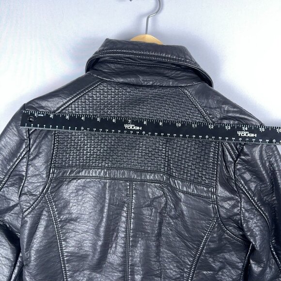 GUESS Leather Moto Biker Jacket Womens Size X Small Lace Up Sleeves Black - Picture 14 of 15